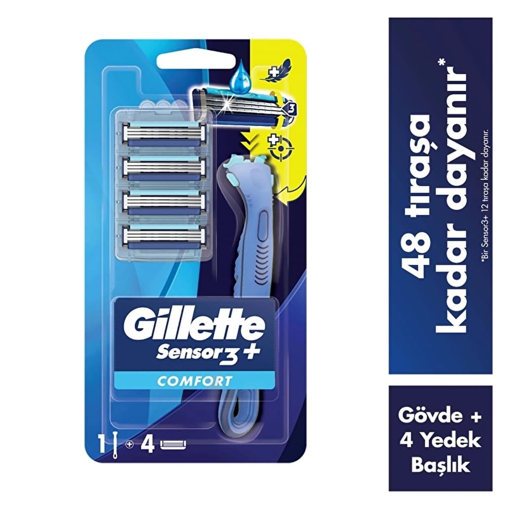 Gillette Sensor3+ Comfort 4'lü Yedek Bıçağı Başlıklı Tıraş Makinesi