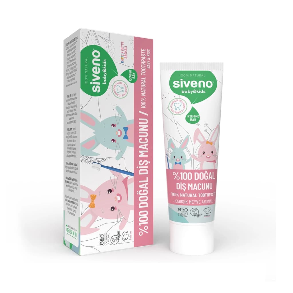 Siveno %100 Doğal Bebek ve Çocuk Diş Macunu Florürsüz Karışık Meyve Aromalı 50 ml
