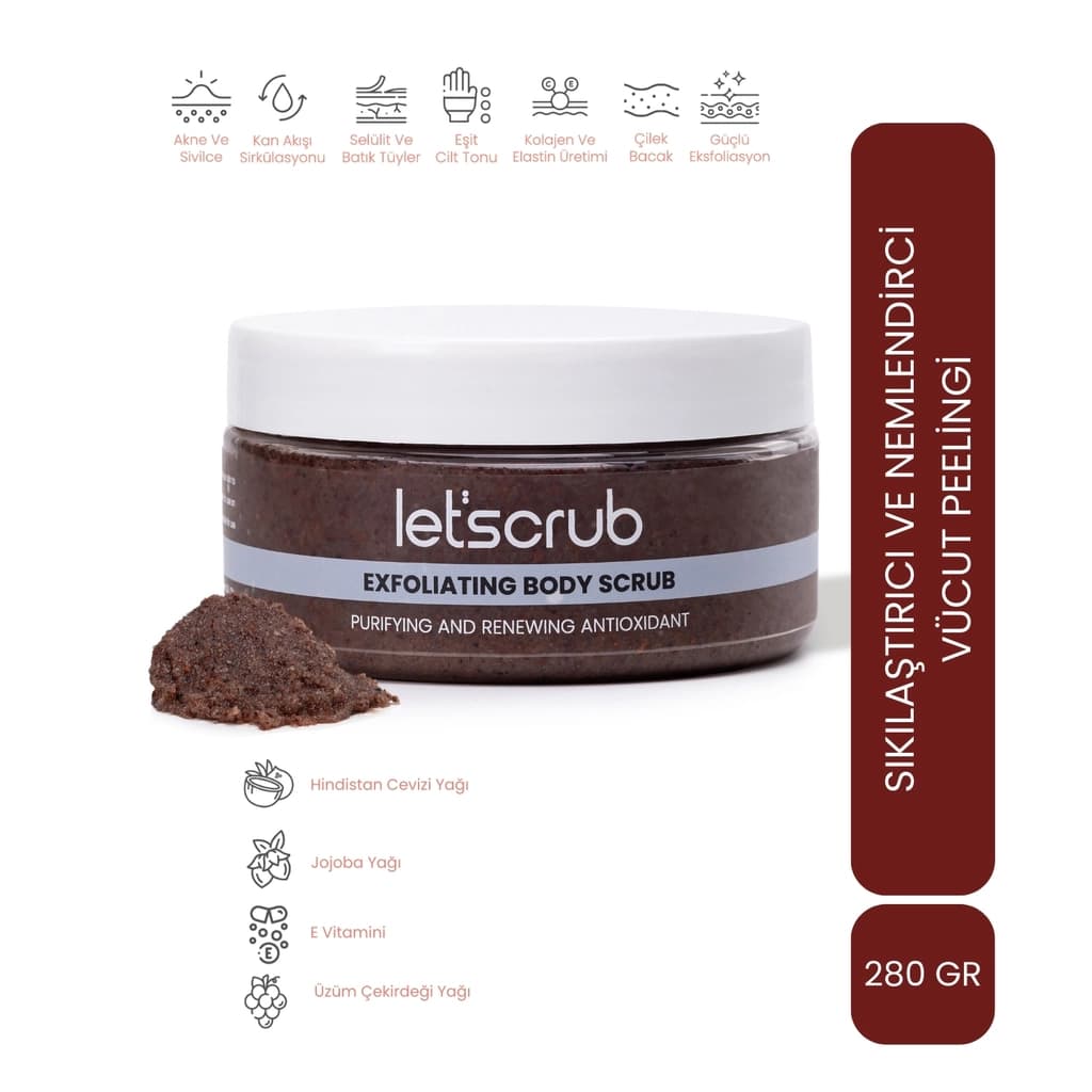 Let'scrub Antioxidant Body Scrub Üzüm Çekirdekli Sıkılaştırıcı ve Nemlendirici Vücut Peelingi 280 gr