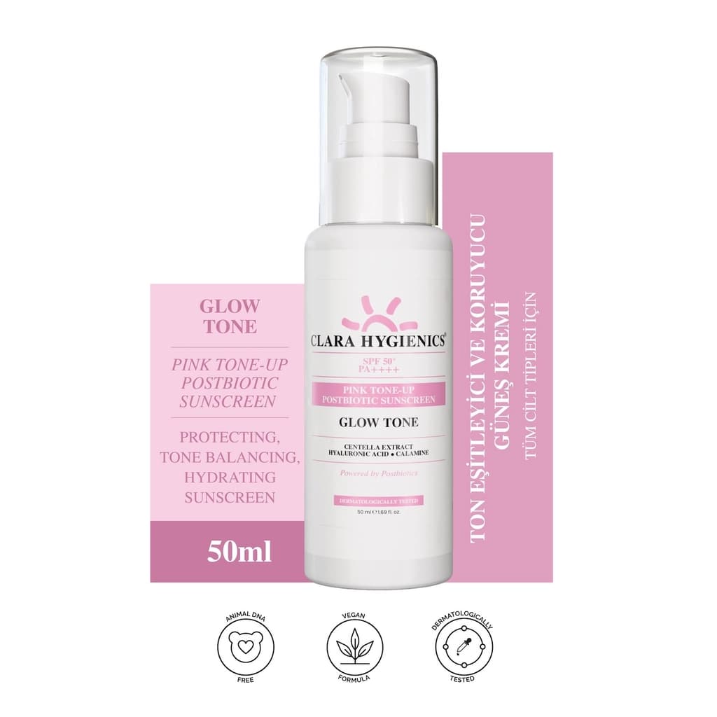 Clara Hygienics Pink Tone-Up 50+SPF Postbiyotik Destekli Ton Eşitleyici ve Koruyucu Güneş Kremi 50 ml